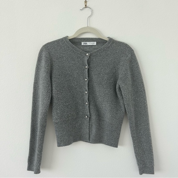 Zara Gray Button Front Cardigan - Picture 1 of 6